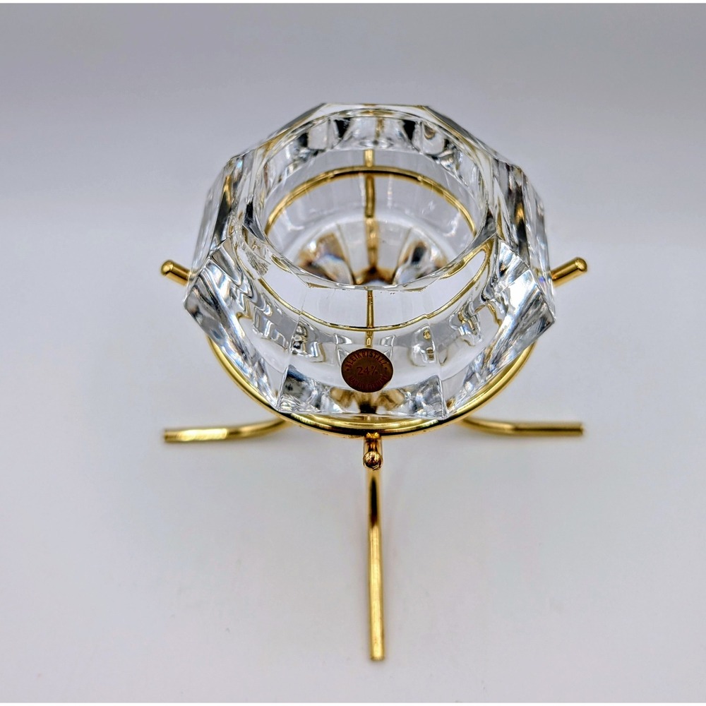 Bleikristall 24% Lead Crystal Diamond Candle Holder Germany Gold Tone Stand - Picture 3 of 16